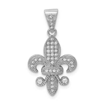 Polished CZ Diamond Fleur De Lis Pendant Sterling Silver Rhodium-plated QC9556, MPN: QC9556, 883957…