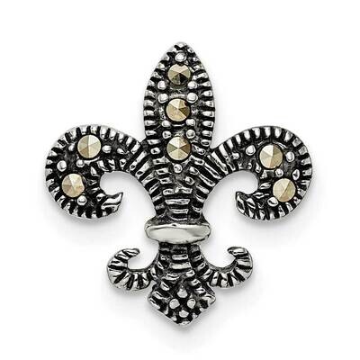 Marcasite Fleur De Lis Chain Slide Sterling Silver Antiqued QC11073, MPN: QC11073,