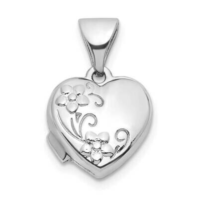 Floral 10mm Heart Locket Sterling Silver Rhodium-plated QLS1037, MPN: QLS1037,