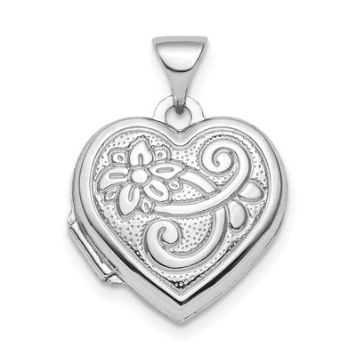15mm Patterned Heart Locket Pendant Sterling Silver Rhodium-plated QLS811, MPN: QLS811, 196904083413
