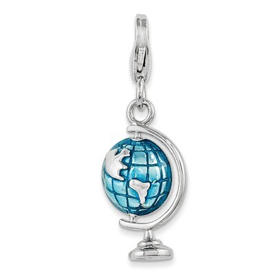 Globe Charm Sterling Silver Rhodium Enameled QCC1073 by Amore La Vita, MPN: QCC1073, 191101385612