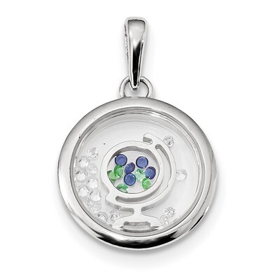 PVC Globe and Floating Glass Beads Pendant Sterling Silver Rhodium-plated QC9243, MPN: QC9243,