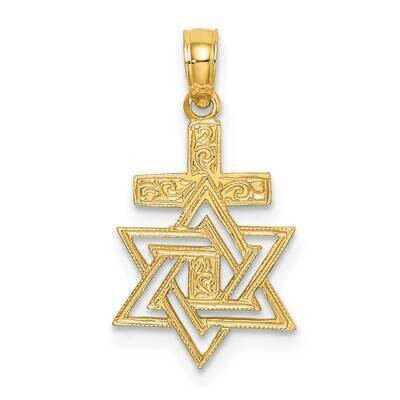 Star of David Cross Charm 14k Gold Polished &amp; Engraved K8412, MPN: K8412, 637218017263