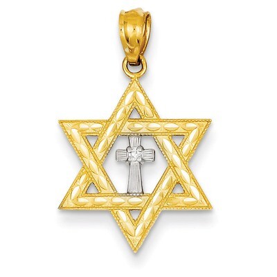 Diamond with Rhodium Star of David with Cross Charm 14k Gold XR1397, MPN: XR1397, 886774619583