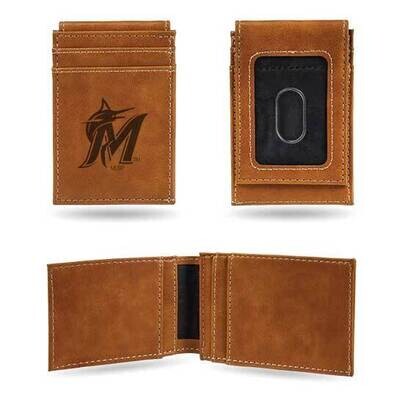 MLB Miami Marlins Brown Faux Leather Front Pocket Wallet GC7407, MPN: GC7407, 767345894540