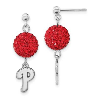 MLB Philadelphia Phillies Red Crystal Dangle Earrings Sterling Silver PHI069ERB-SS, MPN: PHI069ERB-…