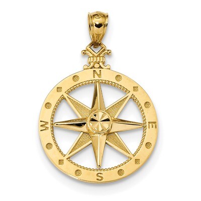 Satin Compass Pendant 14k Gold Diamond-cut Polished K6097, MPN: K6097, 886774094380