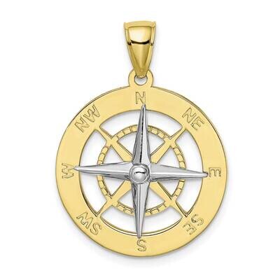 Nautical Compass White Needle Charm 10k Gold with Rhodium 10K9017, MPN: 10K9017,