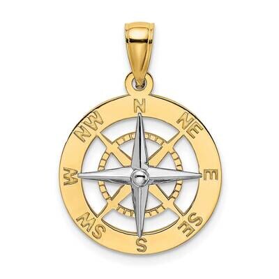 Nautical Compass White Needle Charm 14k Gold Rhodium K9019, MPN: K9019, 637218179985