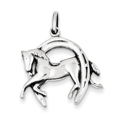 Horse in Horseshoe Charm Antiqued Sterling Silver QC3839, MPN: QC3839, 883957908793