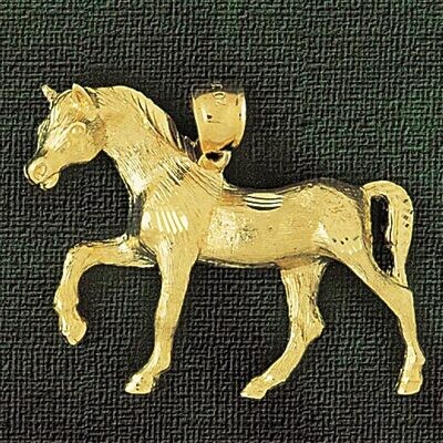 Dazzlers Jewelry Farm Horse Pendant Necklace Charm Bracelet in Yellow, White or Rose Gold 1752, MPN…