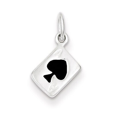 Ace Of Spades Card Charm Sterling Silver Enameled QC6986, MPN: QC6986, 883957570051