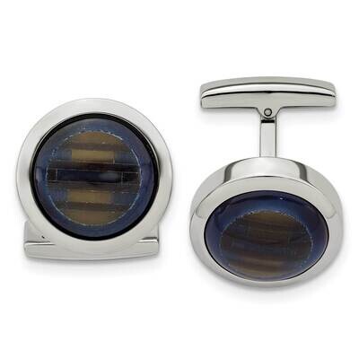 Blue Cat&#39;s Eye Cufflinks Stainless Steel Polished SRC313, MPN: SRC313, 886774621920