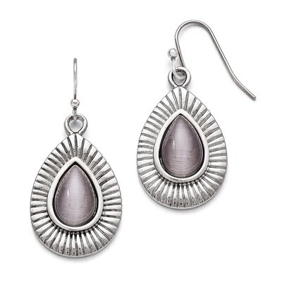 Polished Grey Cat&#39;s Eye Shepherd Hook Earrings - Stainless Steel SRE746 by Chisel, MPN: SRE746, 191…