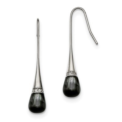 CZ &amp; Cat&#39;s Eye Dangle Earrings Stainless Steel Polished SRE965 by Chisel, MPN: SRE965, 191101382949