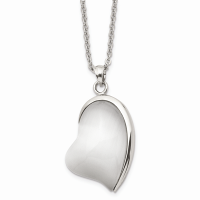 White Cat&#39;s Eye Heart Necklace Stainless Steel Polished SRN1709-20 by Chisel, MPN: SRN1709-20, 1911…
