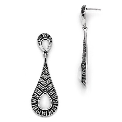 Polished Marcasite Cat&#39;s Eye Post Dangle Earrings - Stainless Steel SRE886 by Chisel, MPN: SRE886, …