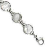 Cat&#39;s Eye and Mother of Pearl Bracelet Stainless Steel Polished SRB1386-7.75 by Chisel, MPN: SRB138…