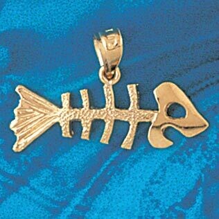 Dazzlers Jewelry Fish Skeleton Pendant Necklace Charm Bracelet in Yellow, White or Rose Gold 1413, …
