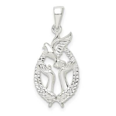 Dove with Hands Pendant Sterling Silver Polished QC11224, MPN: QC11224,