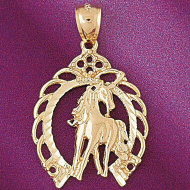Dazzlers Jewelry Lucky Horseshoe Pendant Necklace Charm Bracelet in Yellow, White or Rose Gold 5130…