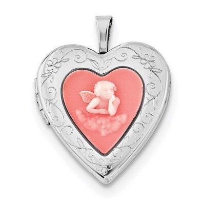 20mm Pink Agate Angel Cameo Locket Sterling Silver Rhodium-plated QLS682, MPN: QLS682,