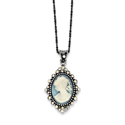 16 Inch Blue Crystal Cameo Pendant 16 Chain Sterling Silver QH787-16, MPN: QH787-16, 883957955407