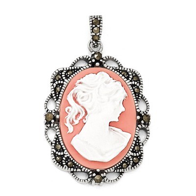 Marcasite Plastic Cameo Pendant Sterling Silver QP1267, MPN: QP1267, 883957958552