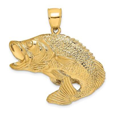 Bass Fish Jumping Charm 14k Gold 2-D K7956, MPN: K7956, 637218048649