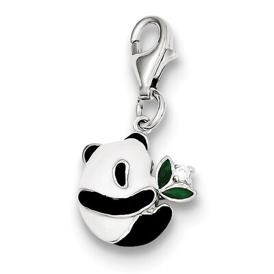 Cubic Zirconia Enamel Panda Charm Sterling Silver QC6232, MPN: QC6232, 883957915265