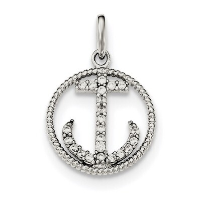 CZ Diamond Anchor Pendant Sterling Silver Polished QC8997, MPN: QC8997, 191101457524