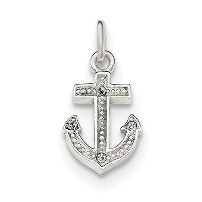 CZ Diamond Anchor Pendant Sterling Silver Polished QC8352, MPN: QC8352, 191101359750