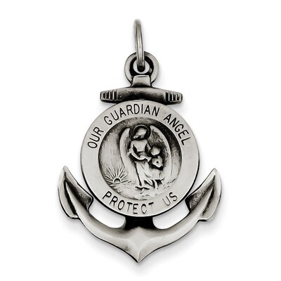 Guardian Angel on Anchor Medal Pendant Antiqued Sterling Silver QC7371, MPN: QC7371, 883957501208