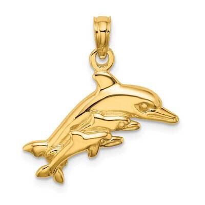 Dolphin with 2 Baby Dolphins Charm 14k Gold K8234, MPN: K8234, 637218091591