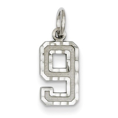 Casted Small Diamond Cut Number 9 Charm 14k White Gold WSN09, MPN: WSN09, 886774121376