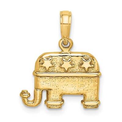 Textured Republican Elephant Charm 14k Gold 3-D K7300, MPN: K7300, 637218104697