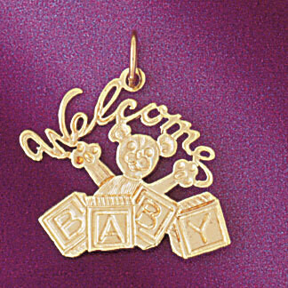 Dazzlers Jewelry Welcome Baby Pendant Necklace Charm Bracelet in Yellow, White or Rose Gold 5907, M…