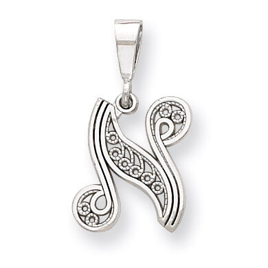 Filigree Initial N Pendant 14k White Gold Solid Polished D1281N, MPN: D1281N, 883957862798