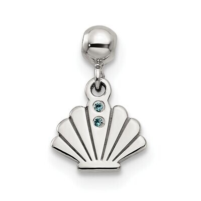 Blue CZ Diamond Dangle Shell Charm Sterling Silver Mio Memento QMM162, MPN: QMM162,