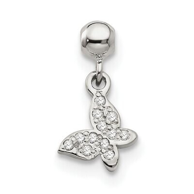 CZ Diamond Dangle Butterfly Charm Sterling Silver Mio Memento QMM108, MPN: QMM108,