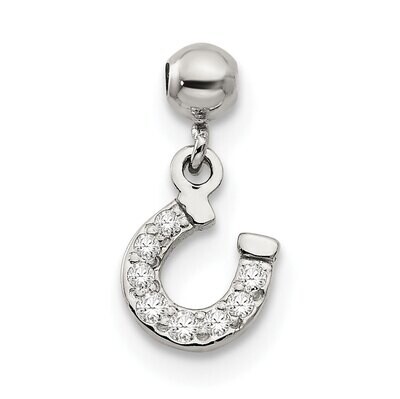 CZ Diamond Dangle Horse Shoe Charm Sterling Silver Mio Memento QMM129, MPN: QMM129,