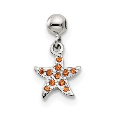 Orange CZ Diamond Dangle Starfish Charm Sterling Silver Mio Memento QMM165, MPN: QMM165,