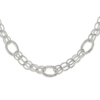 Link Necklace 19 Inch Sterling Silver Polished and Diamond-cut QG3746-19, MPN: QG3746-19,