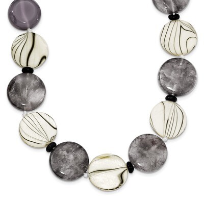 19 Inch Black &amp; Grey Agate MOP Sardonyx Necklace Sterling Silver QH4718-19, MPN: QH4718-19, 8867740…