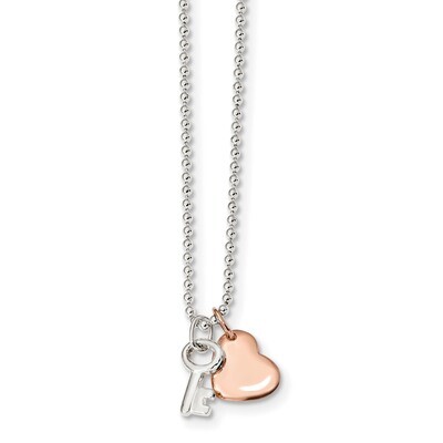 Rose-tone Heart with Key 1 Necklace 19 Inch Sterling Silver QG4351-19, MPN: QG4351-19, 886774087207