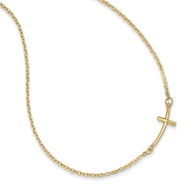 Small Sideways Curved Cross Necklace 14k Gold SF2080-19, MPN: SF2080-19, 191101642869