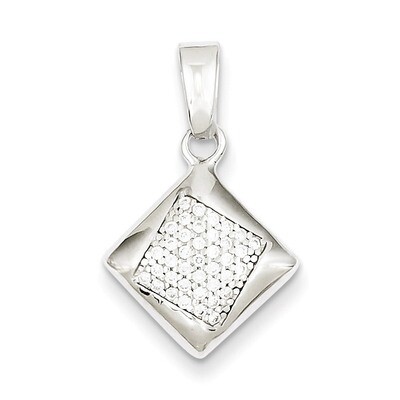 Sterling Silver Rhodium Plated Diamond Diamond Shaped Pendant QP2755