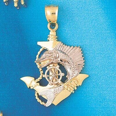 Dazzlers Jewelry Ship Anchor Two Tone White Pendant Necklace Charm Bracelet in Yellow, White or Ros…