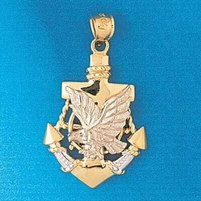 Dazzlers Jewelry Ship Anchor and Eagle Two Tone White Pendant Necklace Charm Bracelet in Yellow, Wh…