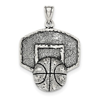 Basketball with Backboard Pendant Sterling Silver Antiqued &amp; Textured QC8858, MPN: QC8858, 19110136…